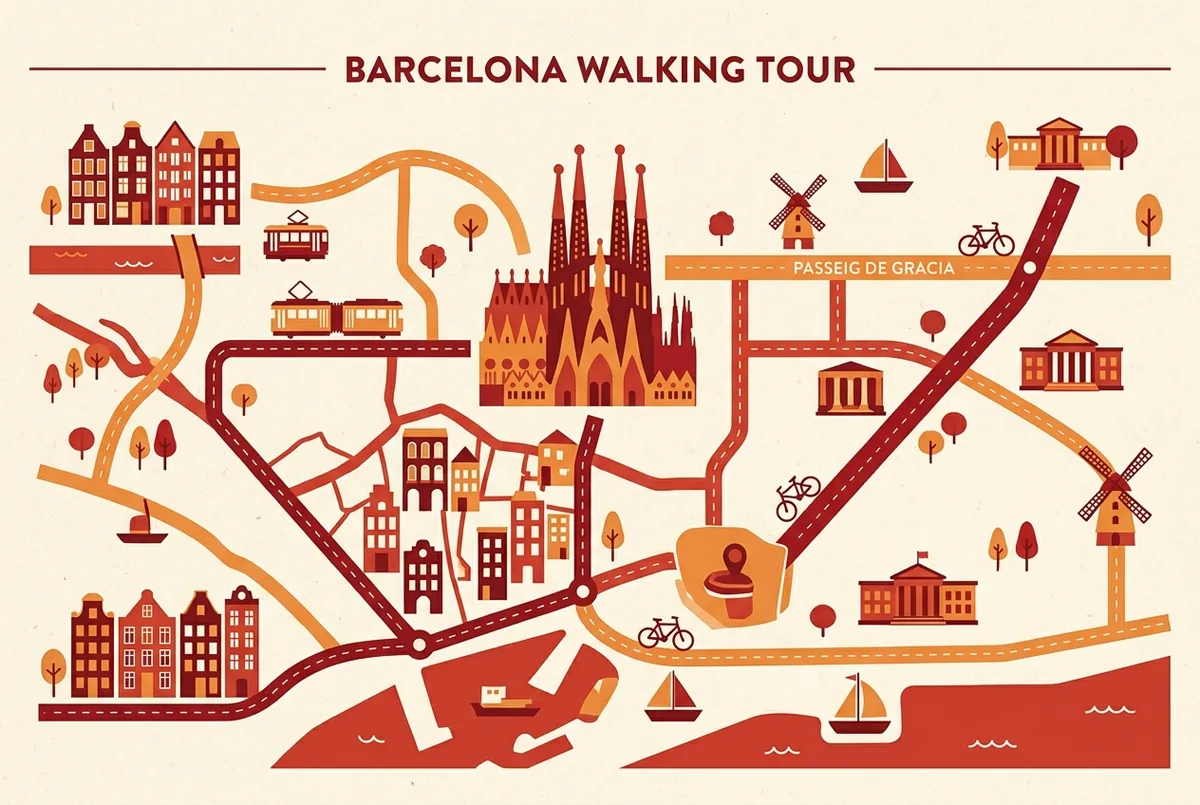illustrated map of amsterdam highlights for Mejores Tours por Barcelona que Incluyen la Sagrada Familia, tour por la sagrada familia